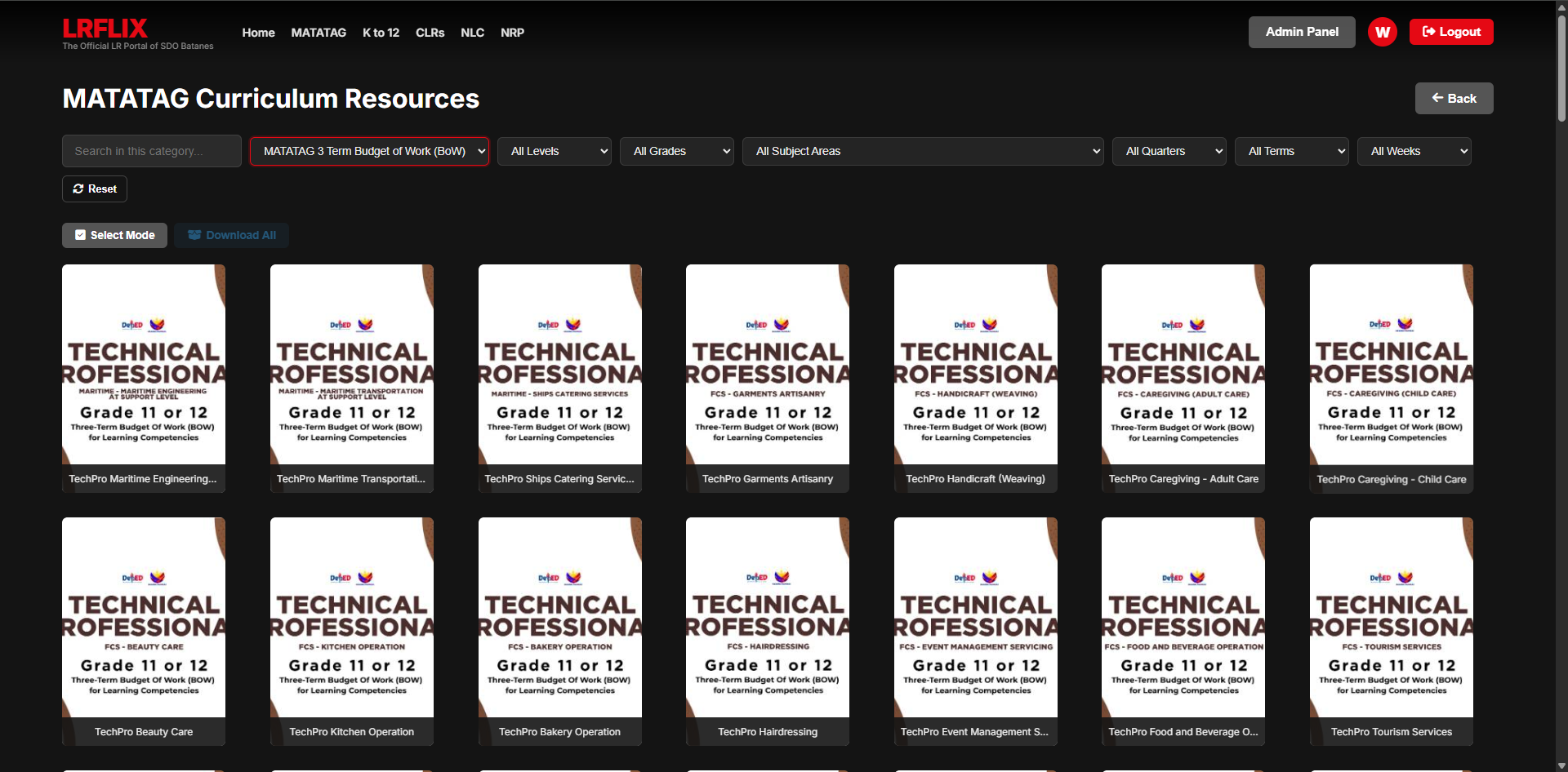 LRFlix reviewer selection screen